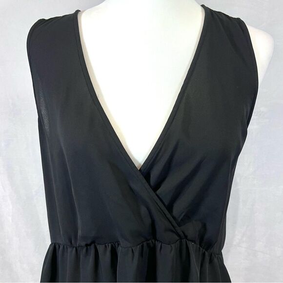 Loft black faux wrap peplum mixed media top size medium - Picture 3 of 6